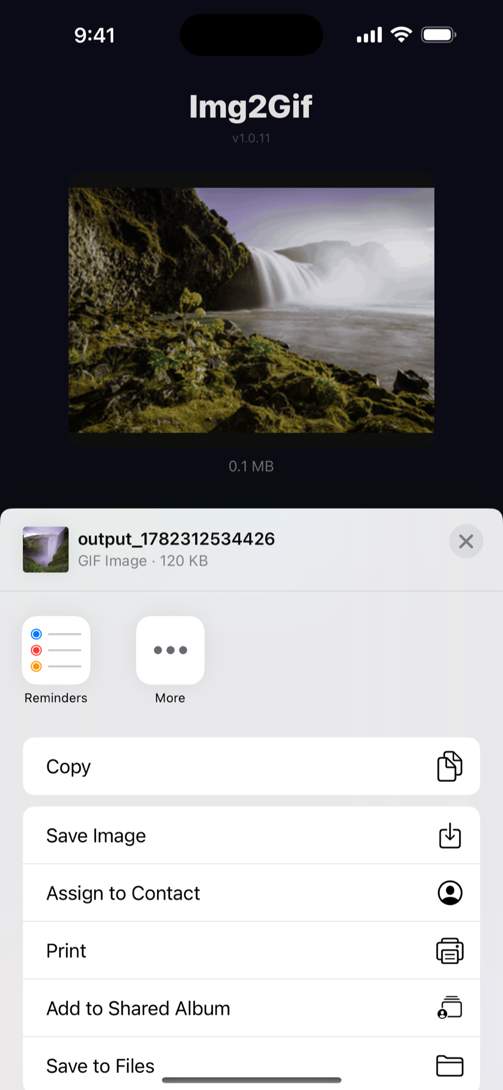 Exporting and sharing a GIF from Img2Gif