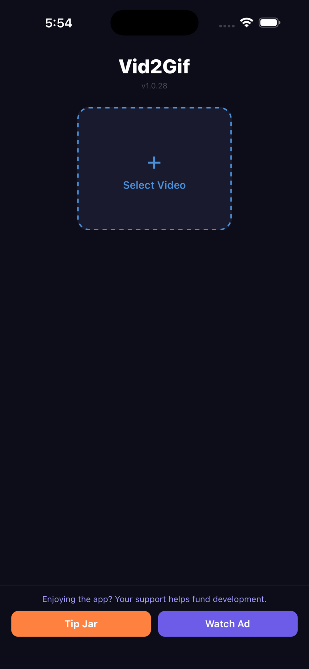 Vid2Gif home screen