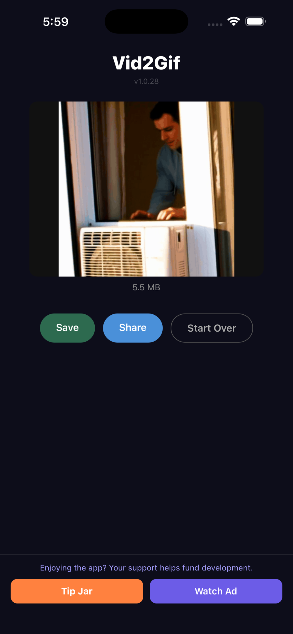 A finished GIF in Vid2Gif