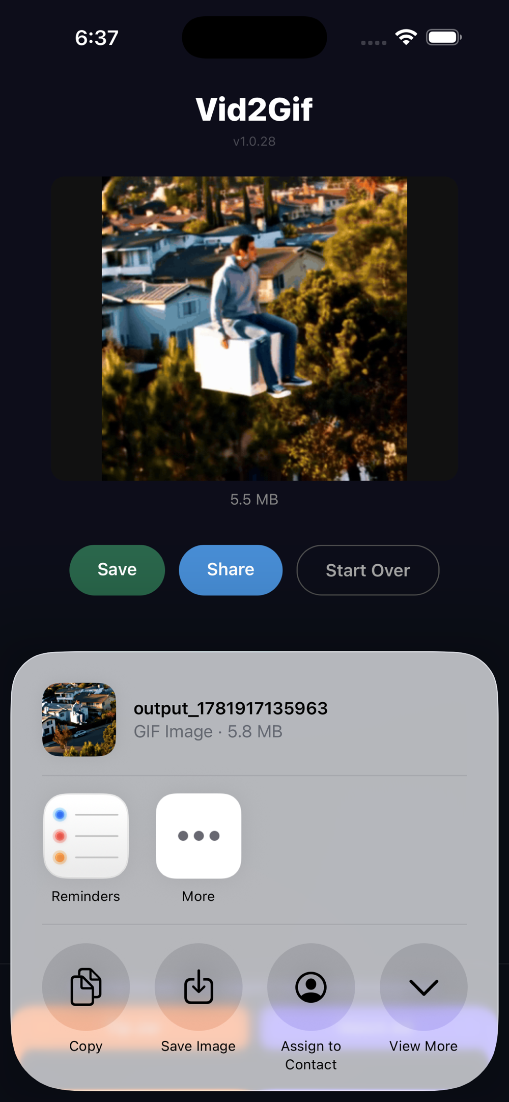 Sharing a GIF from Vid2Gif